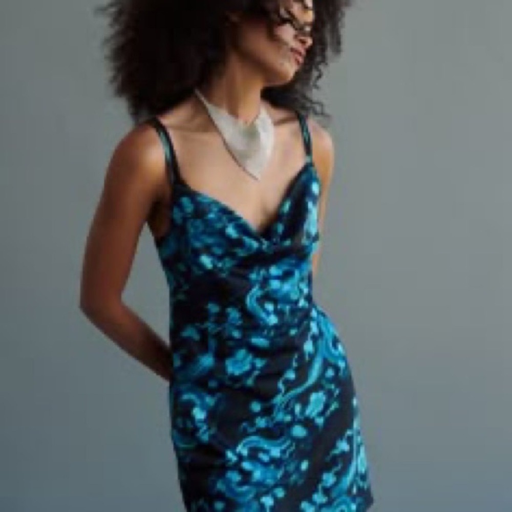 Urban Outfitters Mallory Teal and Black Cowl Neck Slip Dress - Picture 8 of 8